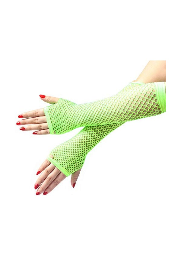 Briskorry Mitaines longues en résille sans doigts pour femme - Chauffe-doigts - Mode Fishnet - Longueur sans doigts - Gants d