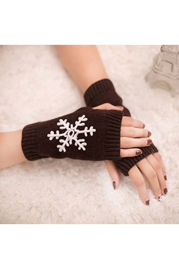 Liyinco Gants dhiver tricotés en Flocon de Neige Demi-Doigts, Gants sans Doigts brodés Chauds de Noël pour Femmes, Gants dé