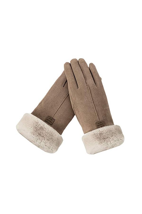 Gants dhiver doublés de chaleur pour femmes - Gants dextérieur pour filles - Mitaines convertibles kaki, taille unique 