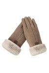 Gants dhiver doublés de chaleur pour femmes - Gants dextérieur pour filles - Mitaines convertibles kaki, taille unique 