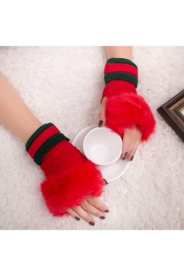 Liyinco Gants sans Doigts en Peluche Moelleux pour Femmes, Gants à Demi-Doigts Épaissis Chauds Tricotés dhiver, Gants de Mar