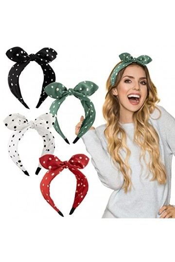 4pcs Bandeau Noeud&nbsp;Bohême pour Femme Serre-tête Paisley Mignon avec Oreille de Lapin Headband Vintage en Tissu&nbsp;Coiffure pour 