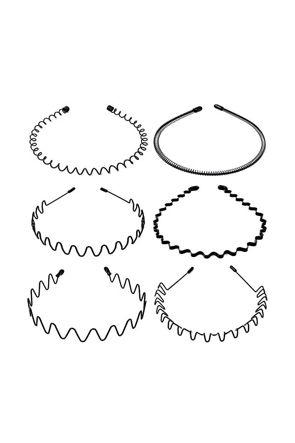 Hanyousheng 6 Pcs Serre Tete en Métal, Bandeaux Ondulés Élastique, Multi-style Noir Antidérapant Métal Cerceau de Serre Tete,