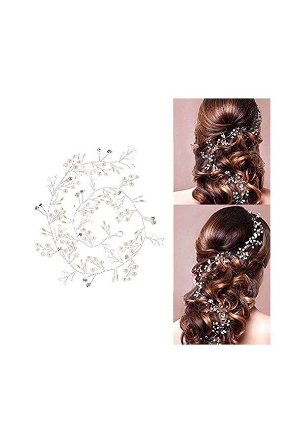 YANSHON 100cm Bijoux Cheveux Perles Cristal Serre Tête Guirlande Bandeau Headband Cheveux Mariage Strass Accessoires Cheveux 
