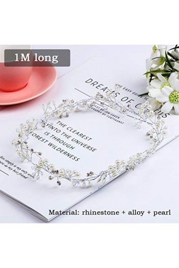YANSHON 100cm Bijoux Cheveux Perles Cristal Serre Tête Guirlande Bandeau Headband Cheveux Mariage Strass Accessoires Cheveux 