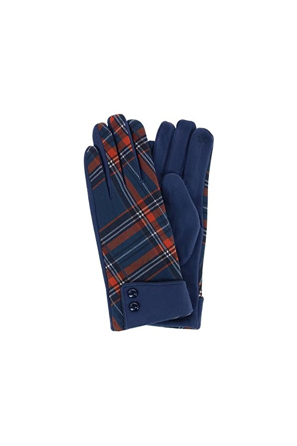 CTM Gants tactiles à carreaux pour femme avec boutons, Rouge, taille unique