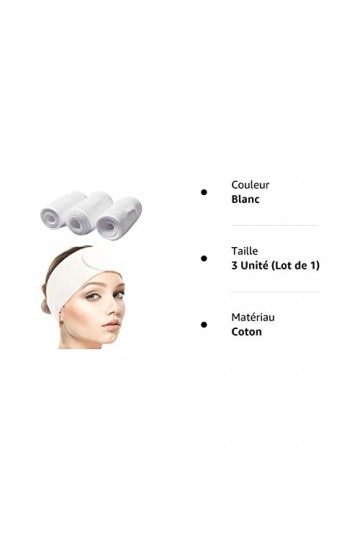 Bandeau Cheveux Serre-tête Bandeau de Maquillage En Coton Pour Yoga/Sport/Se Maquiller/Soins du Visage 3 Pièces 60 x 8,5 cm /