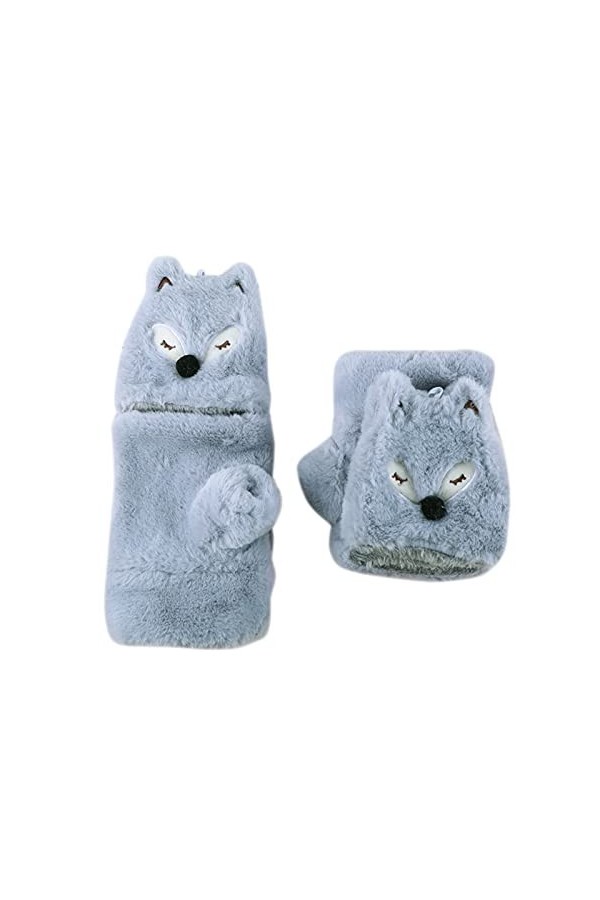 QWUVEDS Gants dhiver FauxFur Cute moufles longues pour femme Noir, gris, taille unique