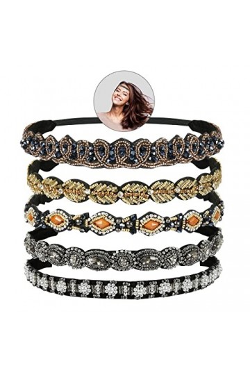 Bandeaux Élastiques, XiYee 5 Pièce Strass Bandeaux Élastiques Bohême Elastiques Bandeaux avec Cristal Strass Bijoux Bandes po
