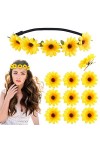 Bandeau Tournesol Fleur Artificiel Serre Tête Headband Marguerite et 10pcs Épingle à Cheveux Pinces Cheveux de Tournesol Acce