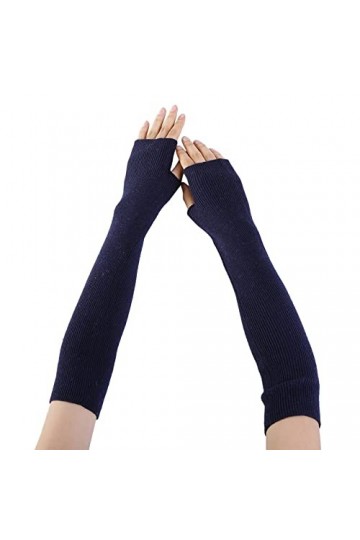 Mitaines longues en tricot doux pour femme, bleu marine, taille unique