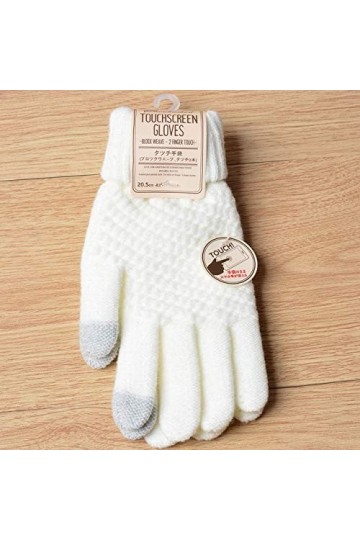 XMYNB Gants Femmes Épais Cachemire Gants Tricotés en Laine Chaude dhiver Gants Écran Tactile Moufles Solides,Blanc