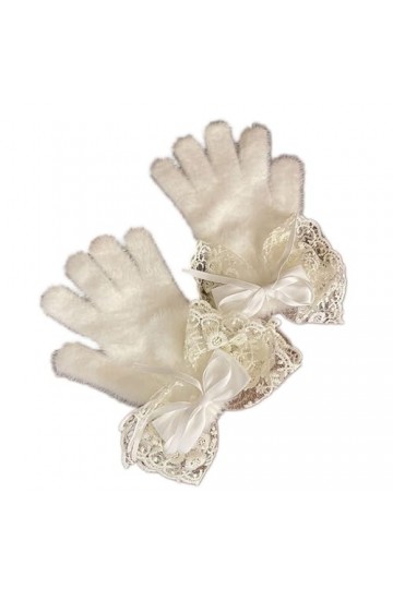 Y2K Moufles en fourrure avec nœud pour lhiver - Écran tactile chaud - Garde au chaud - Gants thermiques dextérieur en fourr