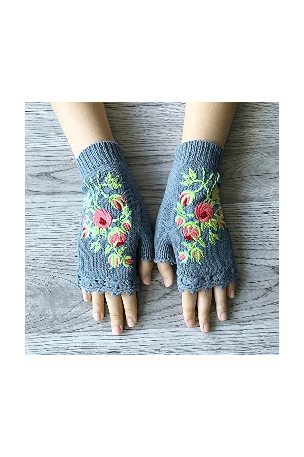 Mitaines sans doigts - Moufles tendance - Mitaines tricotées - Mitaines chaudes - Pour lhiver et lautomne, bleu, taille uni