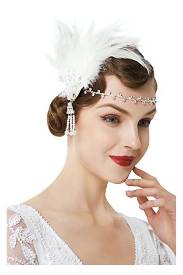 Babeyond Bandeau Plume Année 20 Gatsby Couronne Plume Accessoires Gatsby Flapper Bandeau serre-tête Vintage Classique blanc
