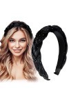 4CM Bandeau Cheveux Serre Tête Tressé à Pois en Tissu Cheveux Large Femme Headband Large Épais Noir Accessoires de Coiffure p