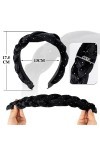 4CM Bandeau Cheveux Serre Tête Tressé à Pois en Tissu Cheveux Large Femme Headband Large Épais Noir Accessoires de Coiffure p
