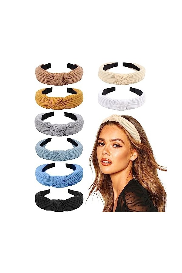 DRESHOW 8 Pièces Bandeau Cheveux pour Femme Boho Bandeaux Serre Tête Elastique Bandeaux avec Nœuds Cheveux Accessoires