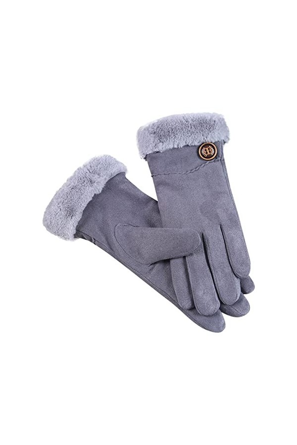 TjO816 Gants chauds en polaire avec nœud pour femme, gris, taille unique