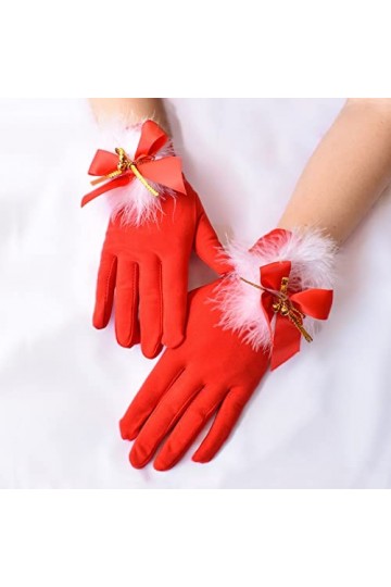 Keepwin Gants de Noël courts en peluche avec nœud rouge pour femmes par temps froid, Rouge, taille unique