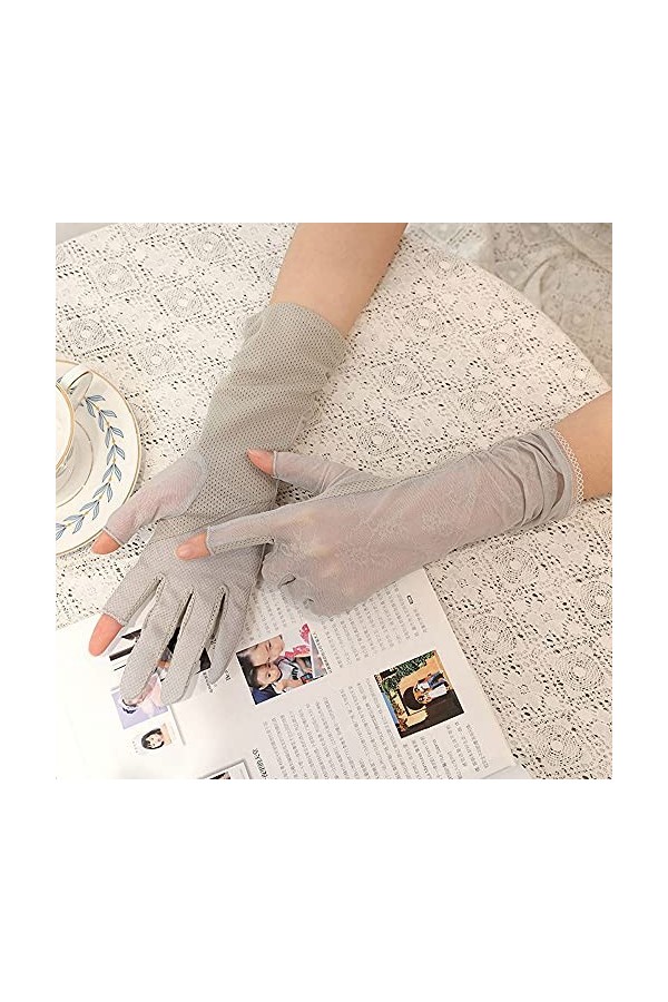 Yoaodpei Gants de Dentelle élégante Mince Sumle Soleil Soleil Conduite à Deux Doigts Ganton antidérapant Summer Extended Anti