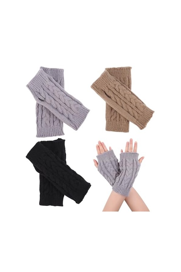 3 Paires de Gants Sans Doigts Chauffe-poignets, Demi-Doigts Gants sans Doigts dHiver,Mitaines sans Doigts Chaud Poignet Main