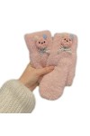 Gants dhiver en peluche avec motif de lapin de dessin animé, moufles dhiver doublées en polaire pour lextérieur, rose, Tai