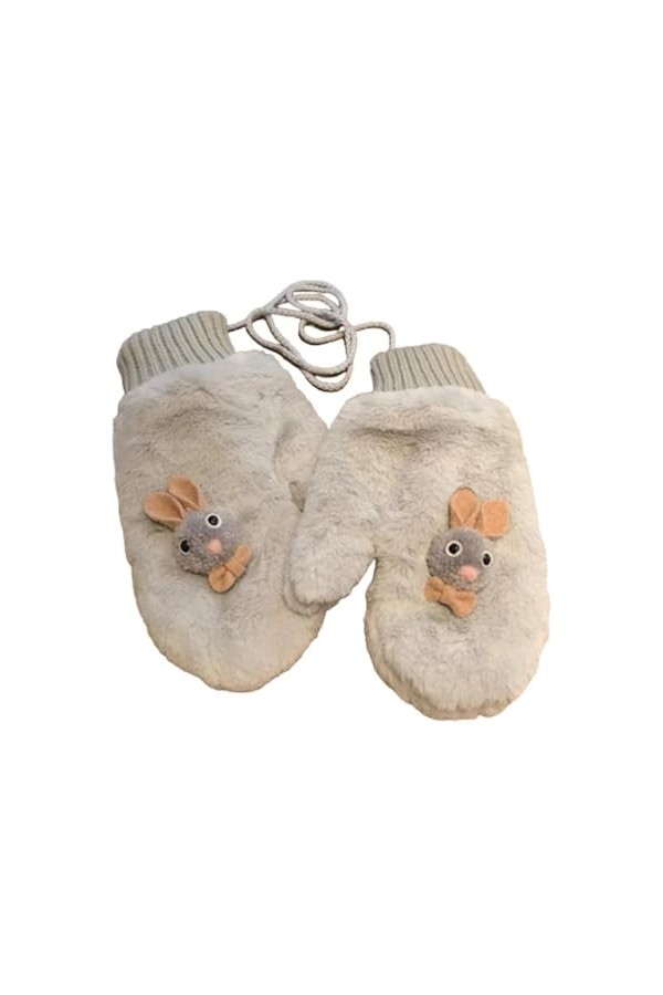 KieTeiiK Gants dhiver en peluche lapin avec cordon, moufles doublées dhiver pour Outdo, gants de lapin mignons avec ficelle