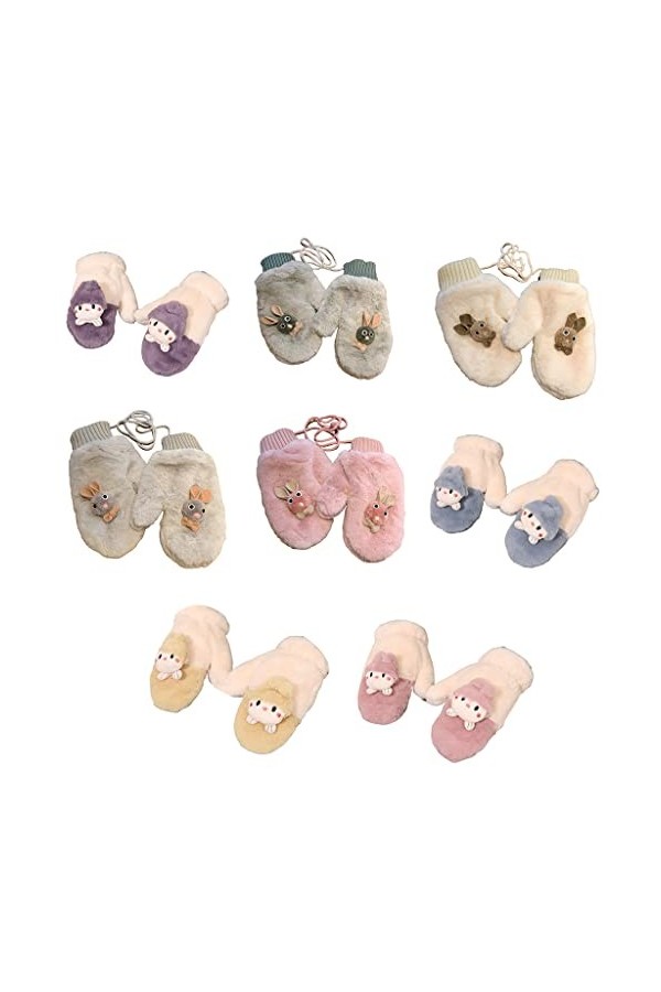 KieTeiiK Gants dhiver en peluche lapin avec cordon, moufles doublées dhiver pour Outdo, gants de lapin mignons avec ficelle