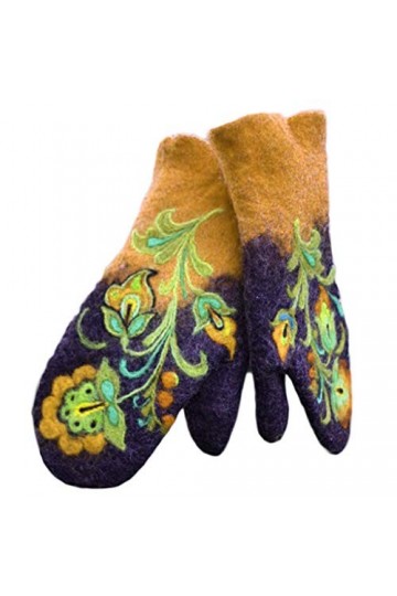 KieTeiiK Gants dhiver en faux cachemire épais et chauds pour femme, gants ethniques, vintage, colorés, brodés floraux, moufl