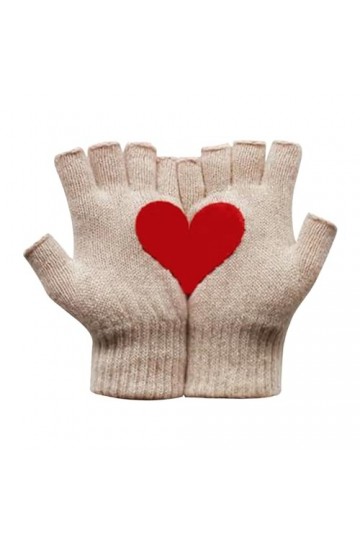 Gants en laine pour femmes automne et hiver extérieur chaud et froid épaissi amour imprimé demi-doigts gants yeQ611, beige, M