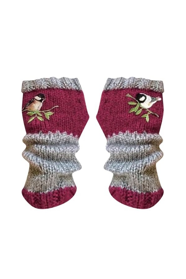 1 Paire Broderie Oiseaux Coton pour Les Femmes Paire De Mitaines en Tricot Bloc Splice Moufles Femmes Filles Vert