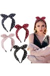 4pcs Serre Tête à Pois en Tissu Bandeau Nœud Cheveux Vintage Headband d’Oreille de Lapin Rouge Vert Noir Bleu Accessoires de 