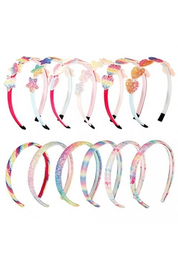 Bandeaux Arc-en-ciel, Comius Sharp 12 Pcs Glitter Heart Girls Headbands, Sequin Star Hairbands, Multicolor Headband for Girls