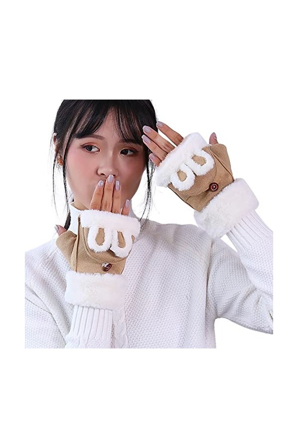 Gants thermiques pour femme - Gants chauds en daim - Poignets élastiques - Gants dhiver doublés chauds - Gants dhiver pour 