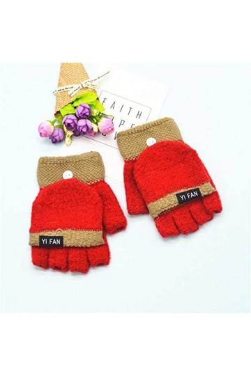 Liyinco Gants sans Doigts à Rabat en Peluche Colorblock pour Femmes, Gants sans Doigts en Tricot Chaud dhiver, Gants Demi-Do