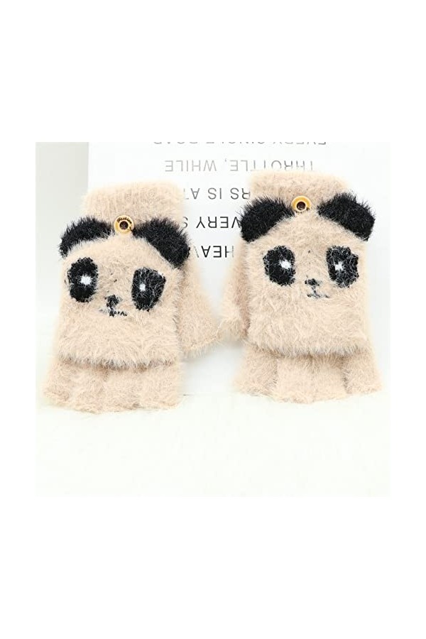 Liyinco Gants sans Doigts Panda Mignons pour Femmes Flip Gants sans Doigts, Gants dhiver Tricotés Coupe-Vent Écran Tactile D