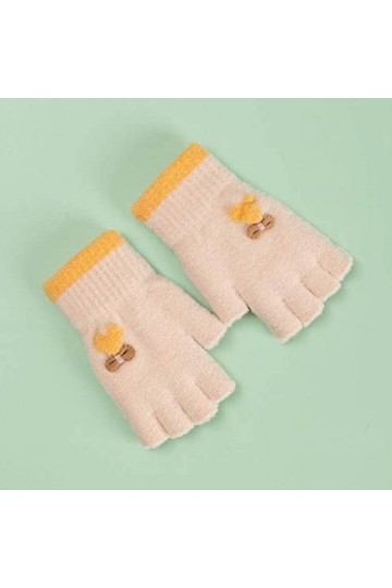 Liyinco Gants sans Doigts Motif Coeur Mignon pour Femmes, Gants sans Doigts en Peluche Chauds dhiver, Gants Tricotés Demi-Do