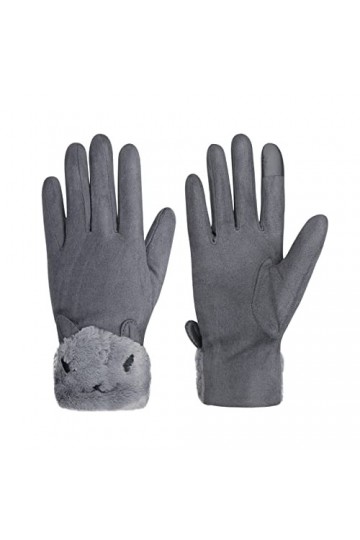 Gants dHiver Femmes Suédé avec Doublure en Peluche Mouffles Ecran Tactile avec Bordure en Fourrure Gants de Cyclisme Chaudes