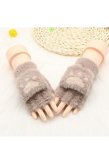 Liyinco Gants sans Doigts pour écran Tactile avec Griffe de Chat Mignon pour Femme, Gants sans Doigts Chauds en Tricot dhive