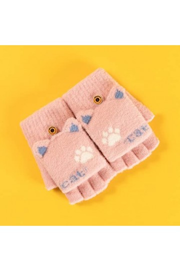 Liyinco Mesdames Mignon Dessin Animé Flip Gants sans Doigts, Hiver Chaud Gants sans Doigts en Peluche, Gants Tricotés Demi Do