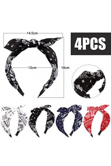 4pcs Serre Tête en Tissu Bandeau Nœud Cheveux Vintage Headband d’Oreille de Lapin Rouge Blanc Noir Bleu Accessoires de Coiffu