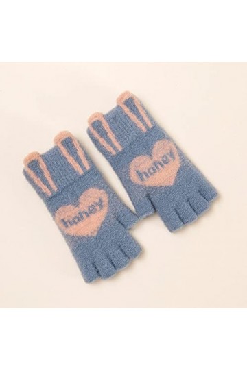 Liyinco Gants sans Doigts Jacquard Mignons pour Dames, Gants sans Doigts en Peluche Chauds dhiver, Gants Demi-Doigts tricoté