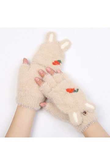 Liyinco Gants sans Doigts brodés Mignons pour Dames, Gants sans Doigts en Peluche dextérieur pour Carottes dhiver, Gants Ch