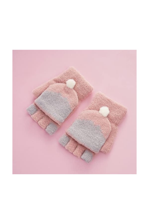 Liyinco Gants sans Doigts Mignons pour Dames Colorblock Flip, Gants sans Doigts en Peluche Chauds dhiver, Gants sans Doigts 