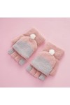 Liyinco Gants sans Doigts Mignons pour Dames Colorblock Flip, Gants sans Doigts en Peluche Chauds dhiver, Gants sans Doigts 