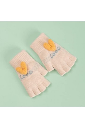 Liyinco Gants sans Doigts Jacquard Mignons pour Dames, Gants sans Doigts en Peluche Chauds dhiver, Gants Demi-Doigts tricoté