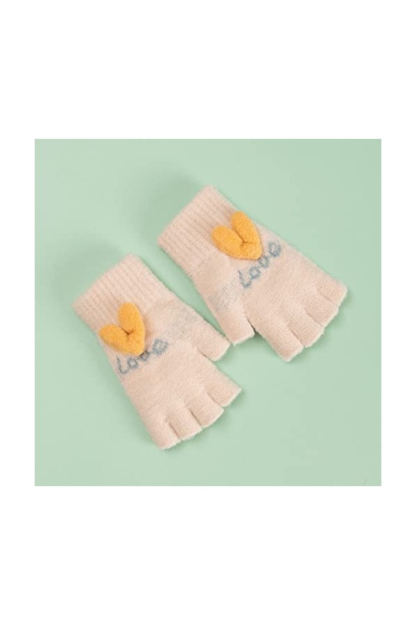 Liyinco Gants sans Doigts Jacquard Mignons pour Dames, Gants sans Doigts en Peluche Chauds dhiver, Gants Demi-Doigts tricoté