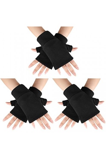 Bencailor 3 Paires Gants sans Doigts en Polaire avec Trou Mitaines dHiver Chaudes à Demi-Doigts Noir 