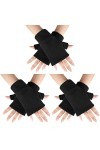 Bencailor 3 Paires Gants sans Doigts en Polaire avec Trou Mitaines dHiver Chaudes à Demi-Doigts Noir 